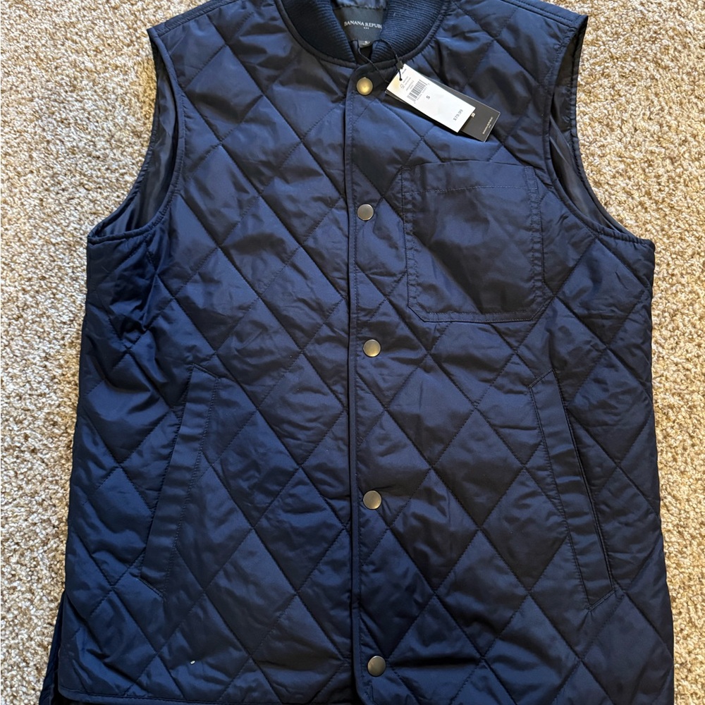 Banana Republic Navy Quilted Vest with Snap Buttons